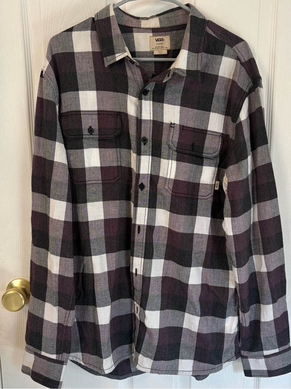 Vans Men's Plaid Button-Down Shirt - Black, White & Dark Purple